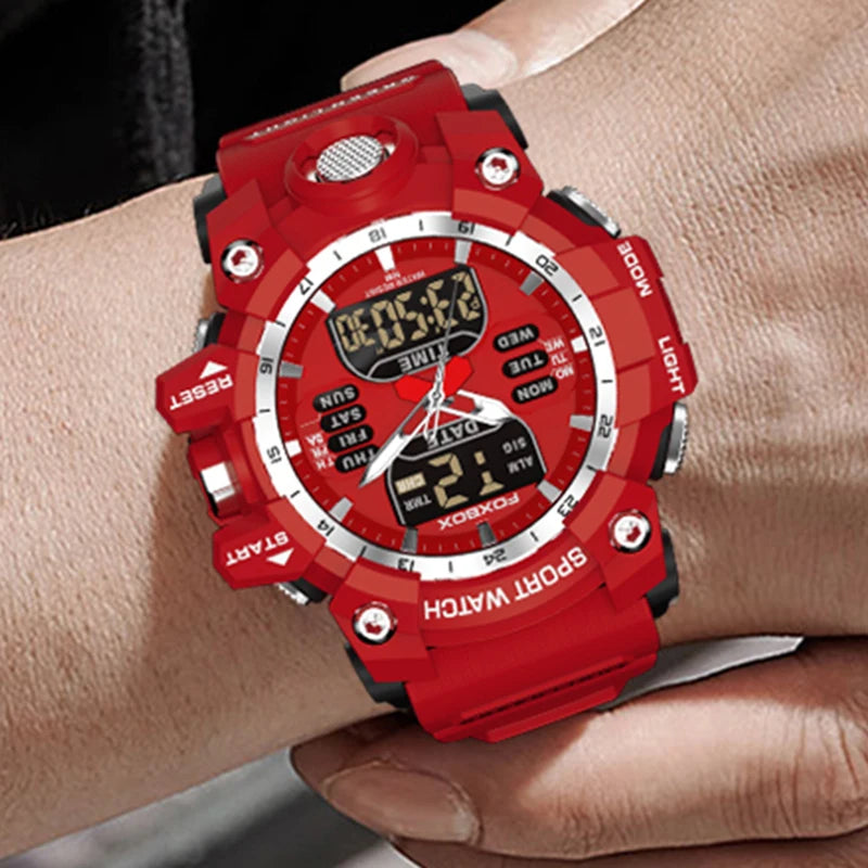 Relojes militares FOXBOX para hombre, LIGE, cronógrafo deportivo de lujo, alarma, reloj de pulsera impermeable, cuarzo, reloj grande digital para hombre.