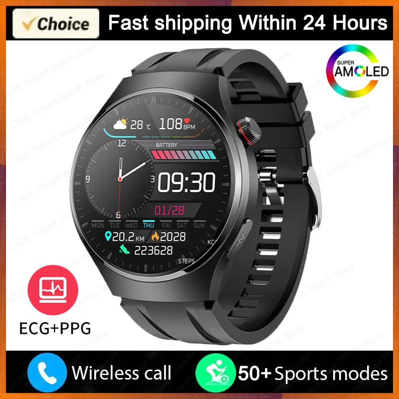 LIGE - Reloj inteligente para hombre Xiaomi ECG+PPG, resistente al agua, con Bluetooth, llamadas, Android IOS, monitor de salud, pantalla AMOLED HD