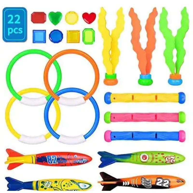 Juguetes de natación y buceo para niños, pez, delfín, boya, piscina, búsqueda del tesoro, buceo, diamante acuático, juego de agua para niños, juego de juguetes reutilizable, regalo