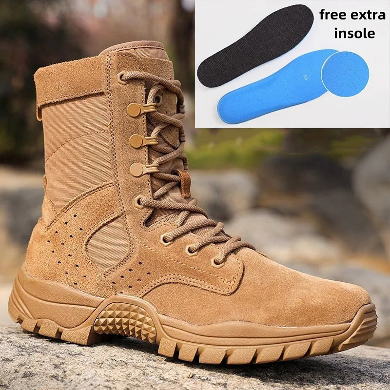Botas impermeables de piel de vacuno para hombre, ideales para senderismo, escalada y actividades al aire libre en verano. Resistentes al desgaste, antideslizantes y con cremallera lateral. Diseño moderno con cordones.