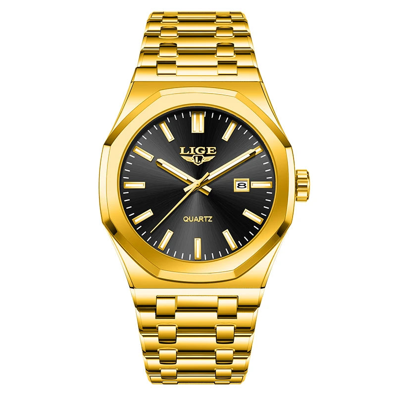 Reloj para hombre LIGE, resistente al agua, de acero inoxidable, luminoso, de negocios, de cuarzo, de moda, con calendario