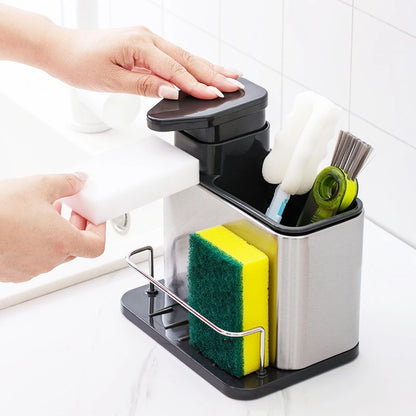 Estante de almacenamiento multifuncional para esponja de lavado de fregadero de cocina, dispensador de jabón, organizador de botellas de detergente de manos, soportes de soporte
