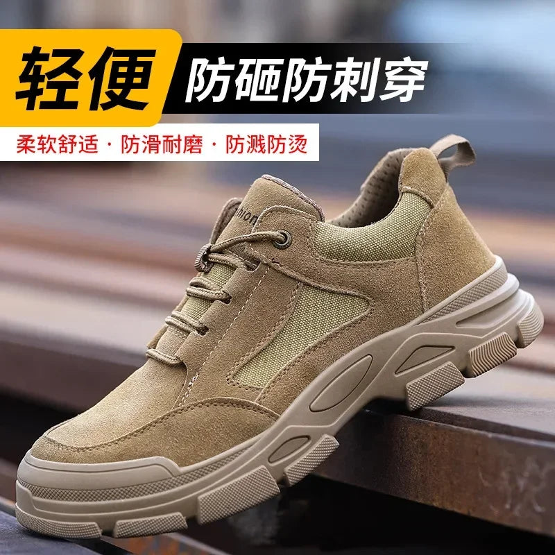 Calzado de seguridad laboral para hombre: transpirable, apto para todas las estaciones, resistente a impactos y perforaciones, y con protección contra el desgaste.