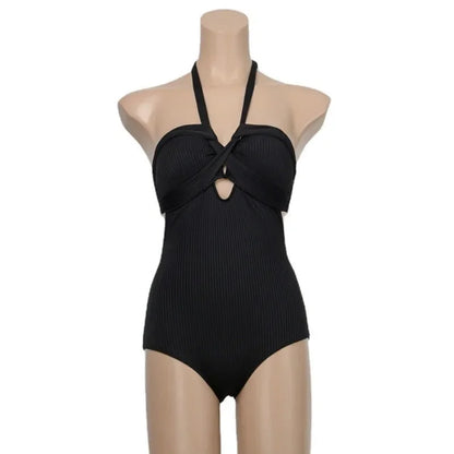 Traje de baño de una pieza para mujer, estilo coreano, amarillo, para playa, bandeau, sin espalda, monokini, acolchado, estilo halter, para piscina, 2024