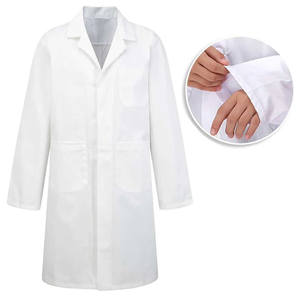 Bata médica blanca de algodón para mujer y hombre, bata de laboratorio para científicos, bata de médico, bata de laboratorio para hospital, estudiantes, escuela, cosplay, bata de comida