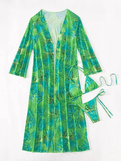 Bikini de tres piezas con tiras triangulares 2025 para mujer, traje de baño tipo kimono, ropa de baño sexy para mujer, traje de baño para playa
