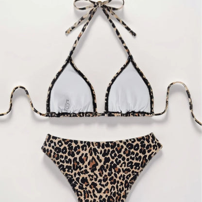Conjunto de bikini de leopardo para mujer, traje de baño de dos piezas sexy, estilo europeo y americano, de venta rápida, 2024