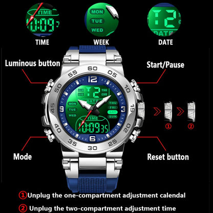 Relojes FOXBOX para hombre, marca superior, reloj de pulsera analógico digital de cuarzo de lujo para hombre, reloj luminoso con pantalla de doble horario resistente al agua para hombre