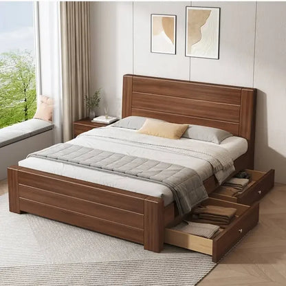 Cama de madera con almacenamiento, económica, elegante, bonita, de lujo, tamaño completo, con base de cama, tamaño queen, para el hogar, accesorios para el hogar