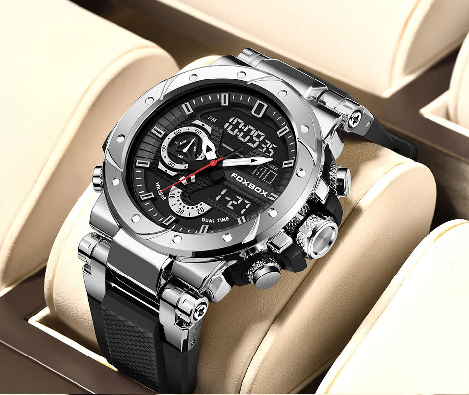 Reloj LIGE para hombre, correa de moda, deportivo, militar, calendario semanal, relojes de cuarzo, LED, pantalla dual, cronógrafo, relojes digitales para hombre