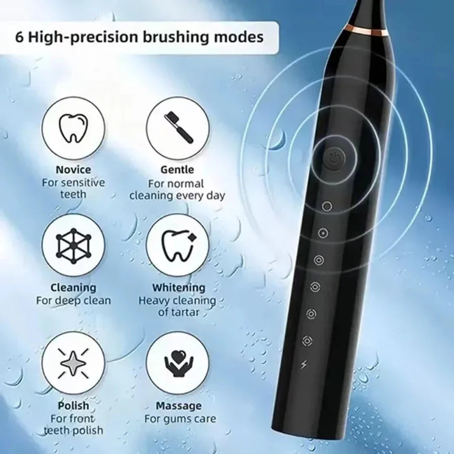 Cepillo de dientes eléctrico ultrasónico de seis velocidades, para el hogar, suave, con carga USB, impermeable, limpiador de dientes automático para adultos, juego para parejas