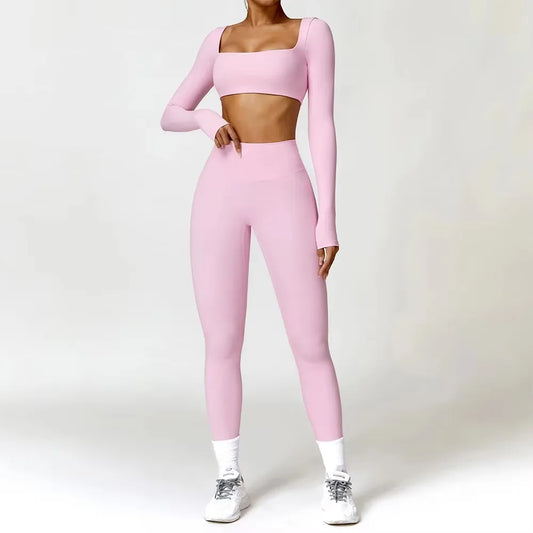 Conjunto deportivo de 2 piezas para mujer, de secado rápido, para gimnasio, chándal para correr, entrenamiento, camiseta deportiva de manga larga, ropa de yoga
