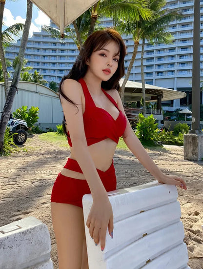 Bikinis sexys 2024, trajes de baño para mujer, traje de baño femenino de cintura alta, trajes de baño rojos push up, conjunto de bikini coreano para niñas, ropa de playa, bañista