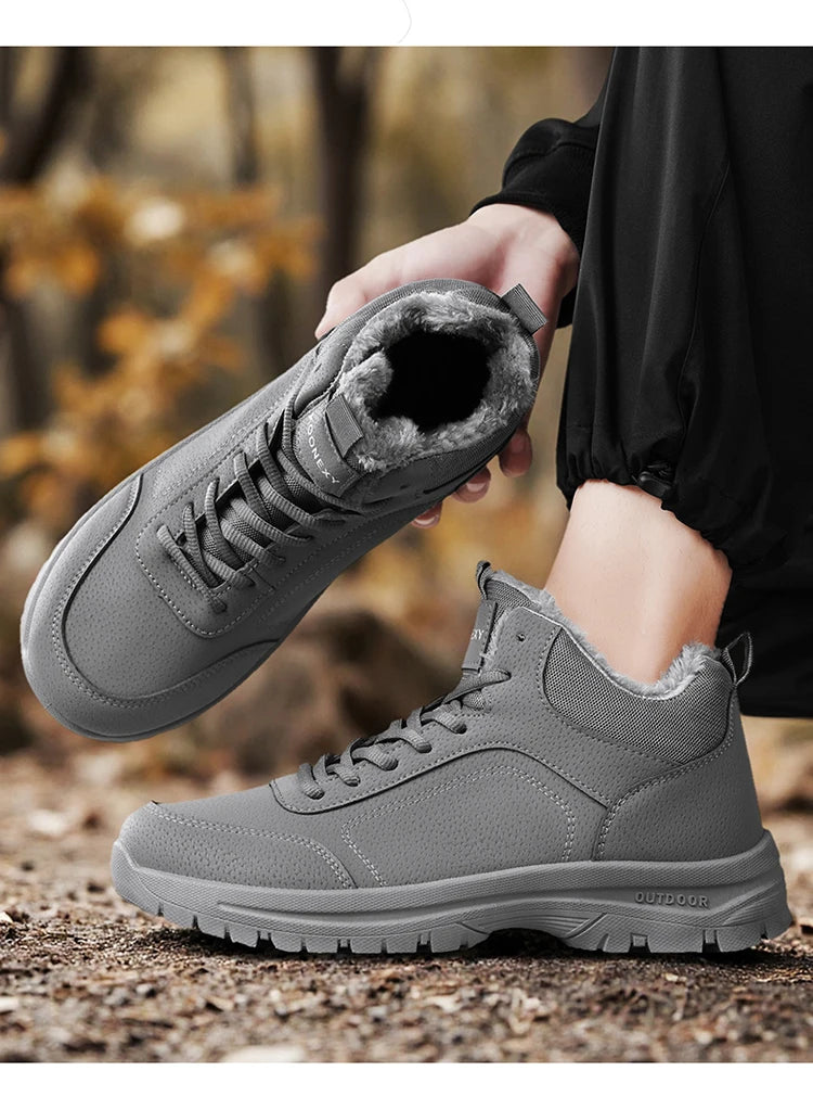 Botas de nieve de gran tamaño para hombre, zapatos de invierno de algodón, botines, zapatos de trabajo para hombre, botas de cuero impermeables de alta calidad, Bota Masculina