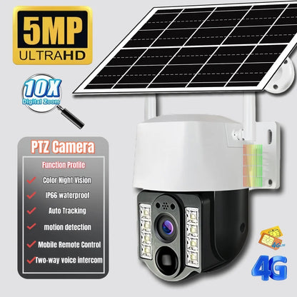 Cámara exterior 2K HD 5MP con batería integrada, alimentación solar, tarjeta SIM 4G, monitor de red, seguimiento automático, audio IP, cámara de videovigilancia PTZ V380