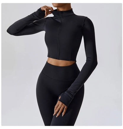 Conjunto de yoga de 3 piezas para mujer, conjuntos de entrenamiento, ropa deportiva para gimnasio, ropa deportiva con cremallera, leggings de manga larga y cintura alta, trajes deportivos, traje de yoga