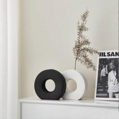 Jarrón nórdico para decoración del hogar, jarrón de donut de lujo, decoración para sala de estar, jarrón de flores simple, decoración de centro de mesa mate