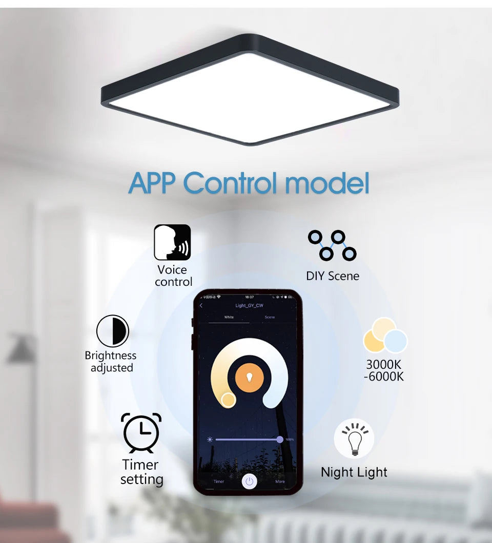 Lámpara de techo LED inteligente MARPOU Tuya con diseño de madera, control por voz mediante aplicación Alexa/Google y mando a distancia. Lámpara de techo cuadrada para salón.