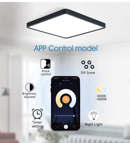 Lámpara de techo LED inteligente MARPOU Tuya con diseño de madera, control por voz mediante aplicación Alexa/Google y mando a distancia. Lámpara de techo cuadrada para salón.