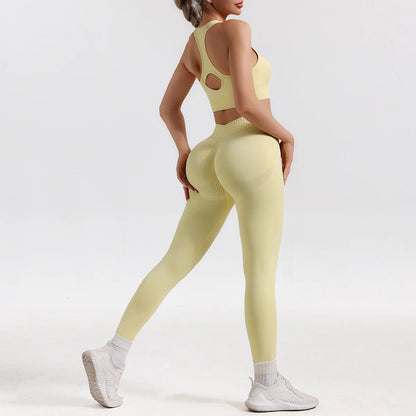 Conjunto de yoga sin costuras con lavado ácido de 2 piezas para mujer, ropa deportiva para gimnasio, leggings, conjunto deportivo para entrenamiento, espalda en V, traje de fitness Teveo para mujer