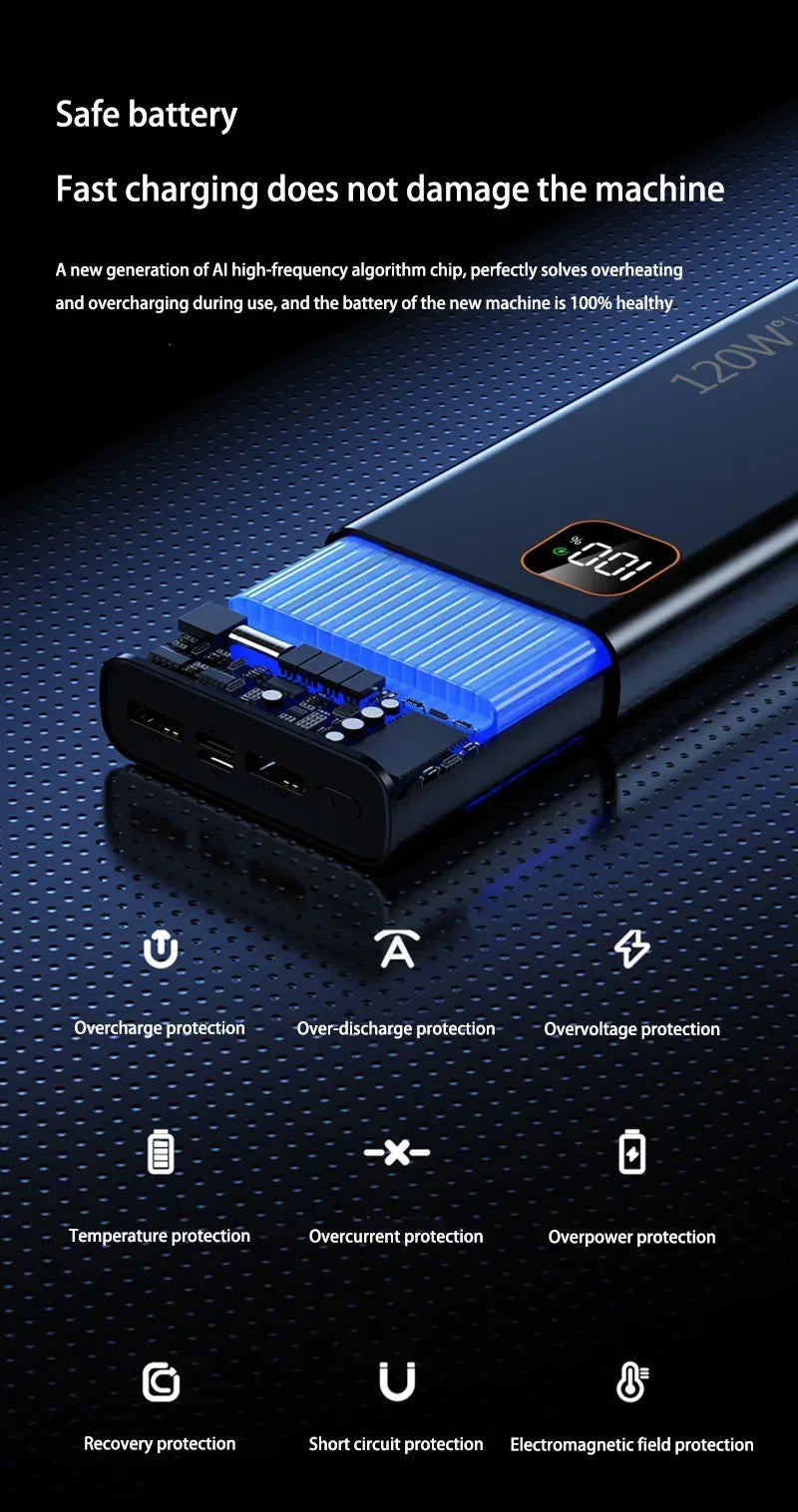 Batería externa portátil Xiaomi de 500.000 mAh y 120 W con carga ultrarrápida y gran capacidad, con pantalla digital para iPhone y Samsung.