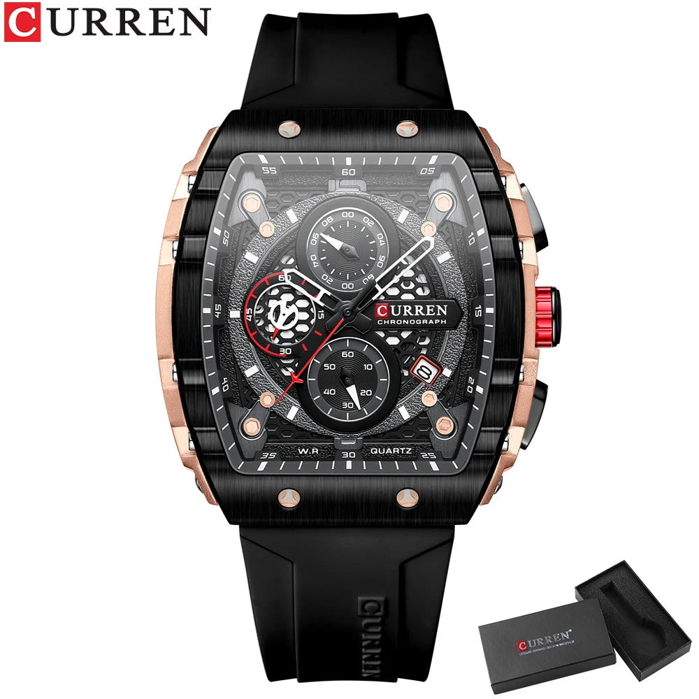 Relojes CURREN de primera marca para hombre, reloj de pulsera de cuarzo cuadrado de lujo, reloj cronógrafo luminoso resistente al agua para hombre, reloj con fecha