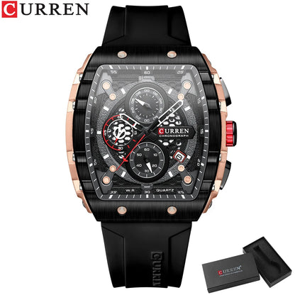Relojes CURREN de primera marca para hombre, reloj de pulsera de cuarzo cuadrado de lujo, reloj cronógrafo luminoso resistente al agua para hombre, reloj con fecha