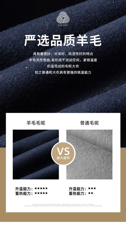 Thickening Warm Wool Coat High Quality Design Wool Coats Men's Wool Blend Winter Double Collar Wool Blend Men Solid Color