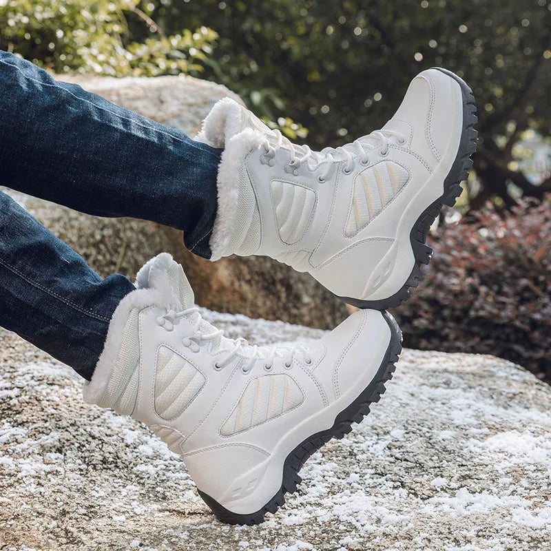 Botas de nieve de invierno para hombre y mujer, impermeables, de cuero, muy cálidas, para exteriores, senderismo, trabajo, talla grande