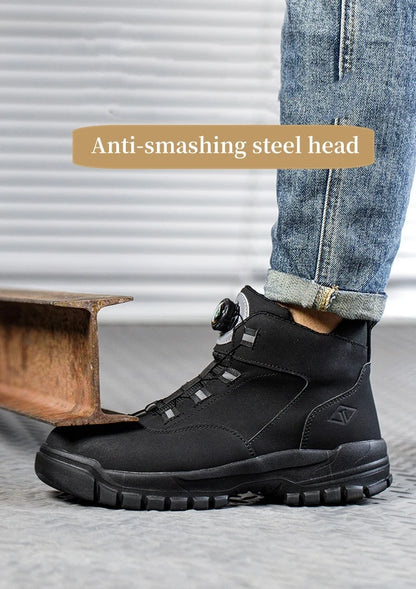 Zapatos de seguridad con botones giratorios para hombre, botas de trabajo impermeables, antigolpes, antipinchazos, protectores, ligeros, para otoño e invierno.