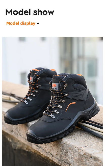 Zapatos de trabajo de cuero antiestáticos, de protección laboral, antiaplastamiento, antipinchazos, antideslizantes, antipolvo y resistentes al desgaste para hombre.