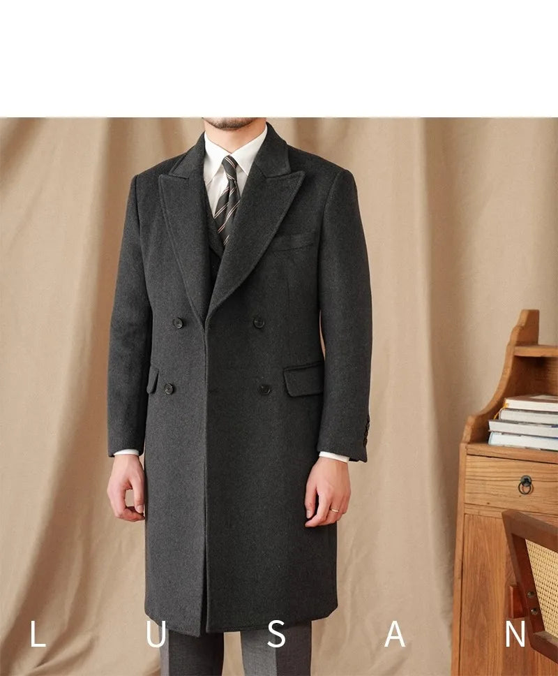 Abrigo Chester de lana 50% para hombre - 800 g. Chaqueta de campo retro cruzada de otoño/invierno.