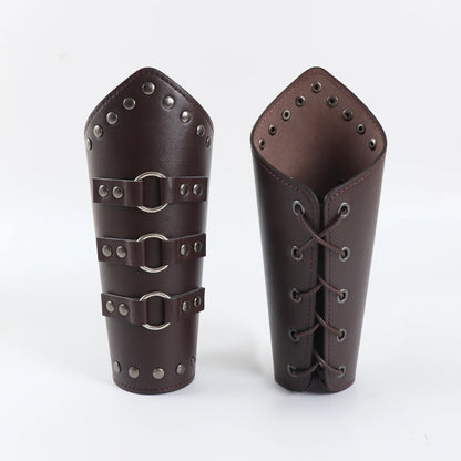 Armadura medieval de cuero sintético para hombre, calentadores de brazos con cordones, guantelete de caballero pirata vikingo, brazalete, accesorios steampunk