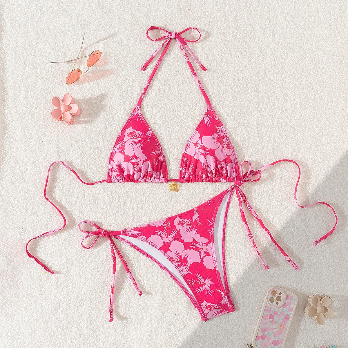 Conjunto de bikini para mujer, novedad de 2025, con tiras laterales ajustables, traje de baño de alta gama, sexy, de dos piezas, para playa, de verano, push up.