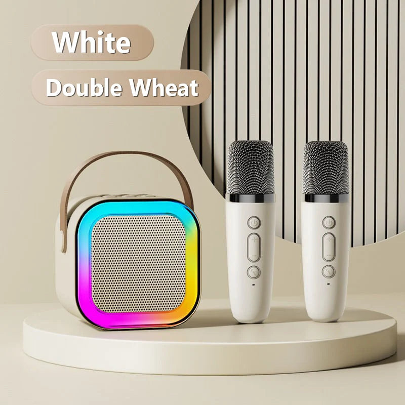 Máquina de karaoke con altavoz Bluetooth portátil y 2 micrófonos inalámbricos, altavoz de canto familiar de alta fidelidad, regalo para niños, caja de sonido