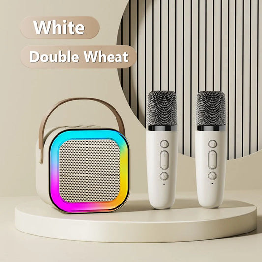 Máquina de karaoke con altavoz Bluetooth portátil y 2 micrófonos inalámbricos, altavoz de canto familiar de alta fidelidad, regalo para niños, caja de sonido