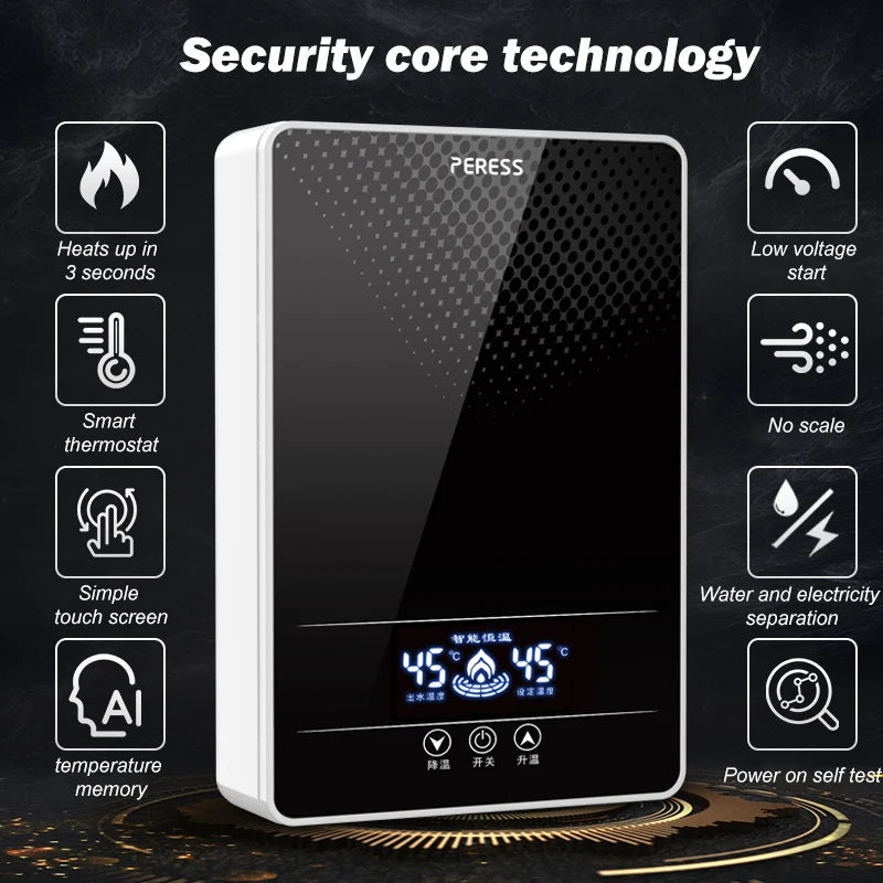 Calentador de agua eléctrico instantáneo sin tanque para ducha, baño y bañera, 220 V, 7000 W, con control automático de temperatura, para uso doméstico y hotelero.