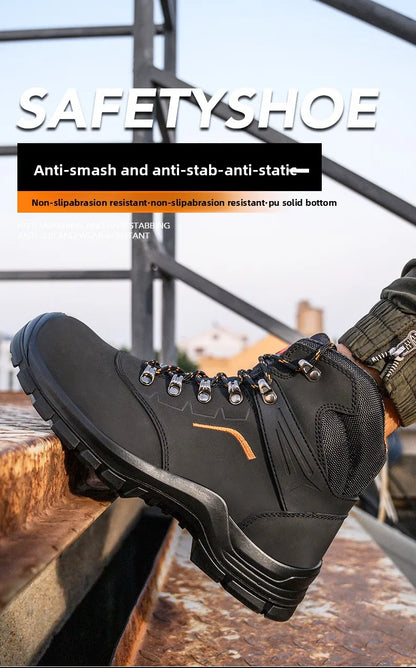 Zapatos de trabajo de cuero antiestáticos, de protección laboral, antiaplastamiento, antipinchazos, antideslizantes, antipolvo y resistentes al desgaste para hombre.