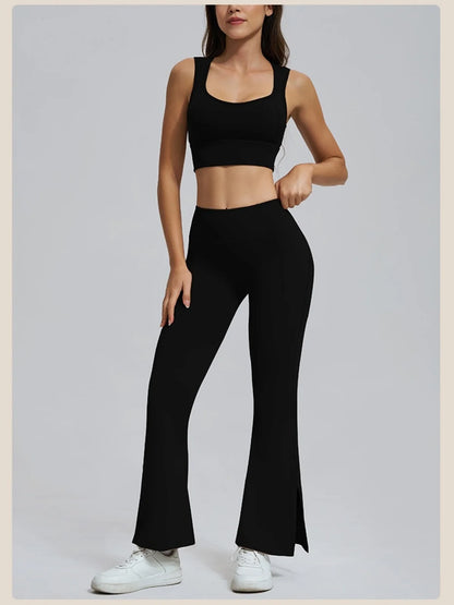 Conjuntos de yoga para mujer, sujetador deportivo con espalda hueca y amortiguación, leggings de cintura alta y acampanados, ropa de gimnasio, ropa para correr y entrenar.