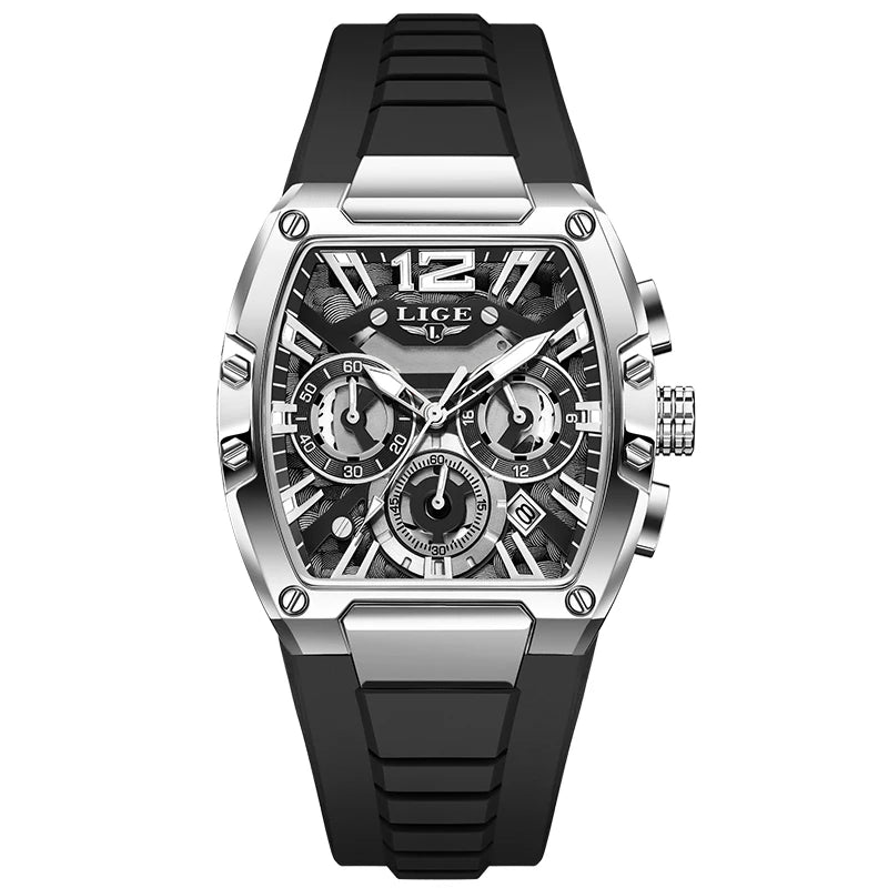 LIGE Reloj de cuarzo sencillo para hombre, correa de silicona, deportivo, informal, para exteriores, calendario, luminoso, resistente al agua, hueco, nuevo