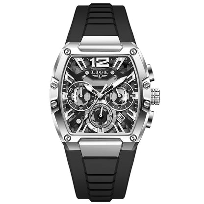 LIGE Reloj de cuarzo sencillo para hombre, correa de silicona, deportivo, informal, para exteriores, calendario, luminoso, resistente al agua, hueco, nuevo