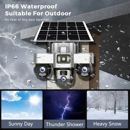 Cámara solar 4G con 3 PTZ, rotación automática, seguridad inteligente para exteriores, protección del hogar, detección humana PIR, seguimiento automático, cámaras de videovigilancia IP.