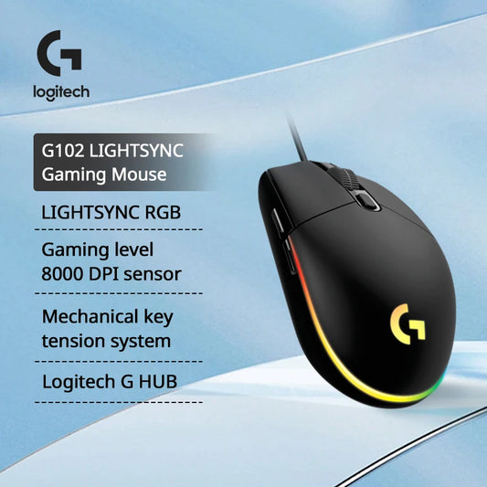 Mouse Logitech G102 Original, ergonómico, óptico, 8000 DPI, LED de 16.8 millones de colores, personalizable, 6 botones, con cable, accesorios para juegos de PC