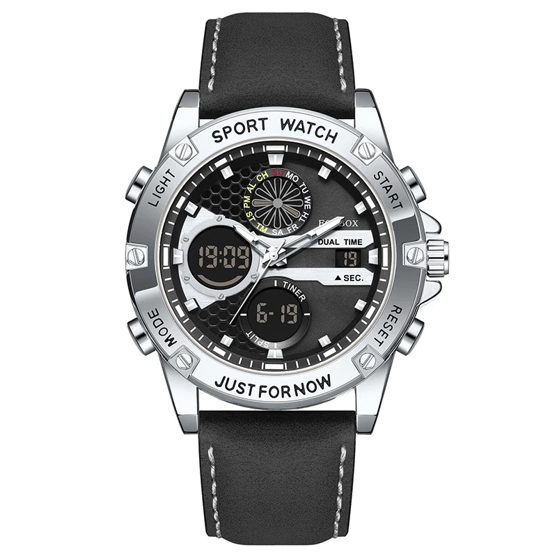 FOXBOX Relojes de lujo de moda para hombre, reloj de pulsera luminoso resistente al agua con fecha y doble horario para hombre, relojes de cuarzo para hombre, relojes masculinos