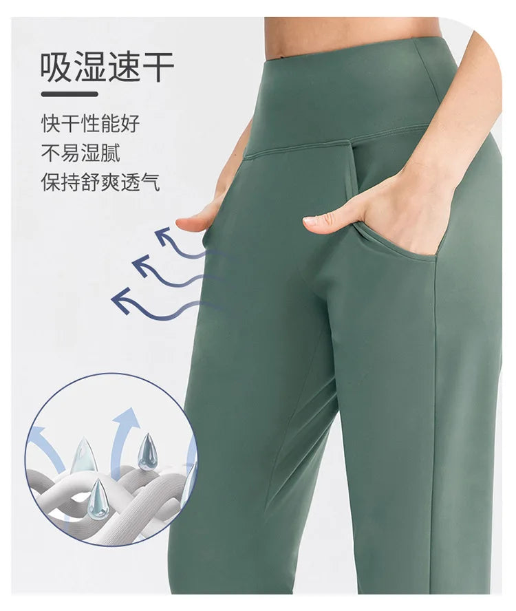 Pantalones deportivos para mujer, estilo casual, para yoga, holgados, de talle alto, elásticos, para entrenamiento físico, rectos, para correr, Yu02334