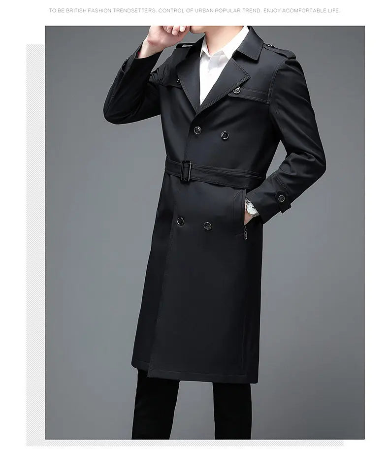 Spring Autumn Streetwear Fashion Trench Coat Men's Designer Overlong British Coats Man's Clothing With Epaulets Men's Jackets