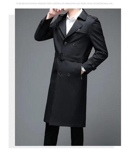 Spring Autumn Streetwear Fashion Trench Coat Men's Designer Overlong British Coats Man's Clothing With Epaulets Men's Jackets
