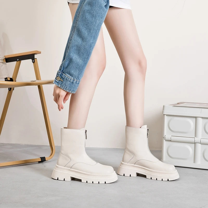 AIYUQI Women Chelsea Boots Genuine Leather 2025 New Warm Winter Boots Women Non Slip British Style Front Zipper Women Booties