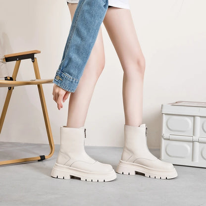 AIYUQI Women Chelsea Boots Genuine Leather 2025 New Warm Winter Boots Women Non Slip British Style Front Zipper Women Booties