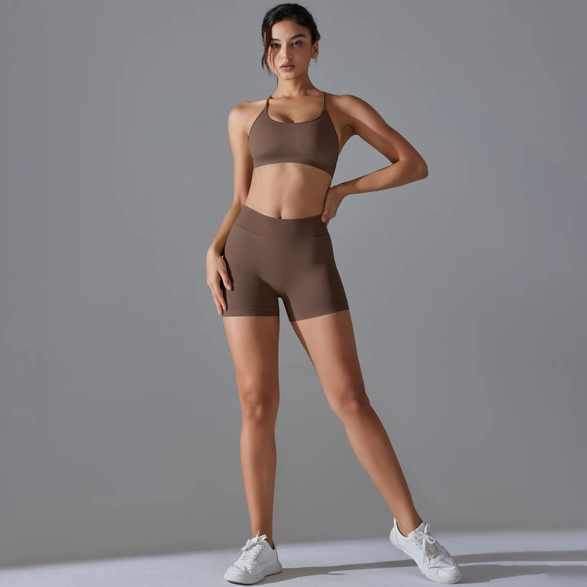 Conjunto deportivo de yoga, mallas de gimnasio de secado rápido, tirantes cruzados con absorción de impactos, pantalones cortos de ciclismo para mujer, entrenamiento de yoga.